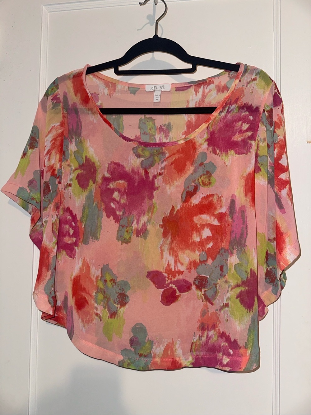 dELiA*s Pink Multi Floral Watercolor Flutter Sleeve Blouse